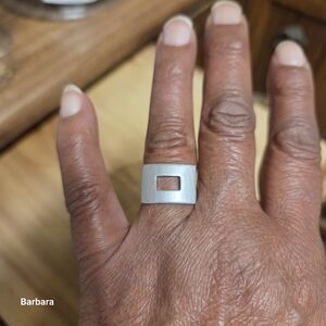 Open Rectangle Brushed Silver-tone Ring, Size 7.75